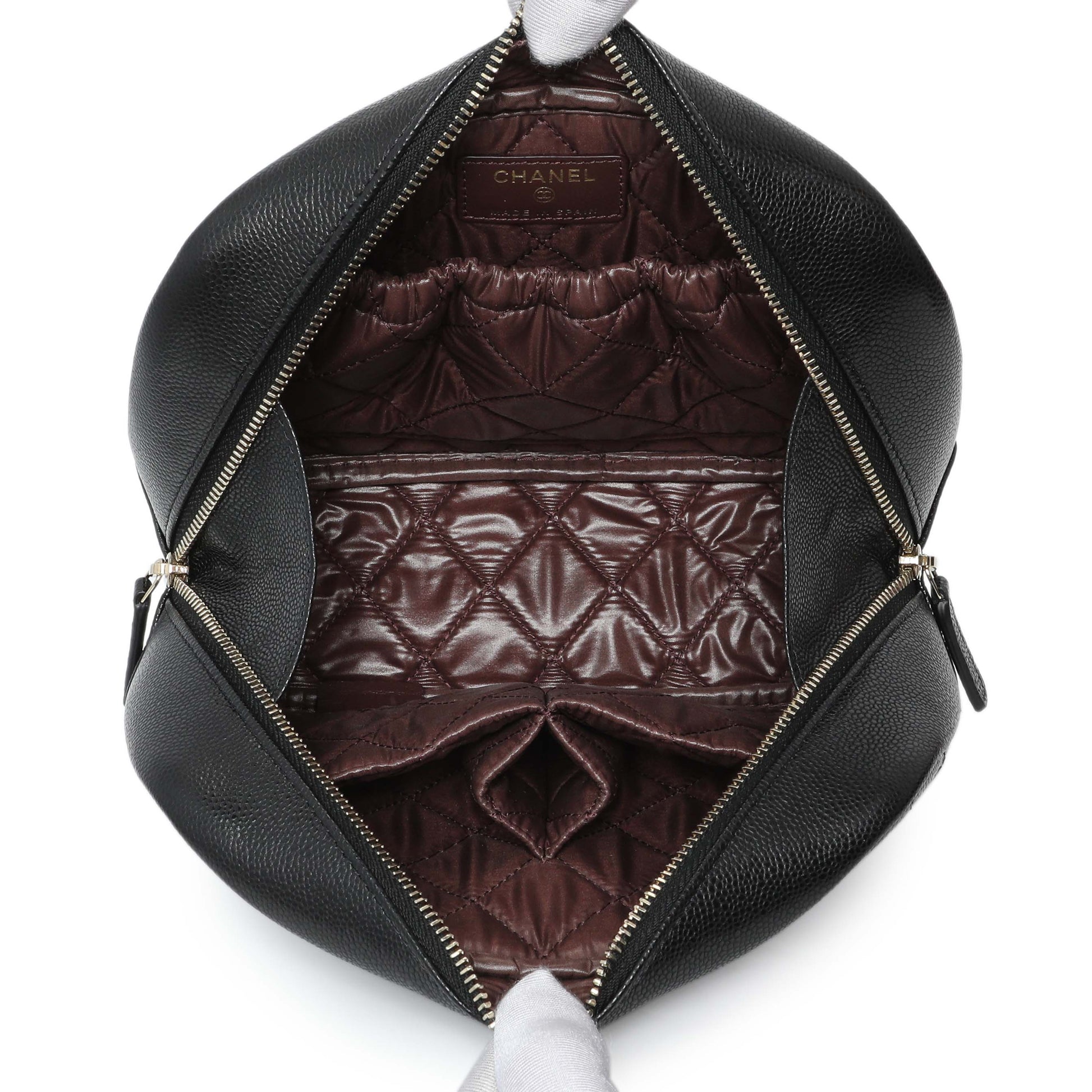 Exclusive Chanel Black Caviar Quilted Medium Curvy Pouch Cosmetic Case — Top View