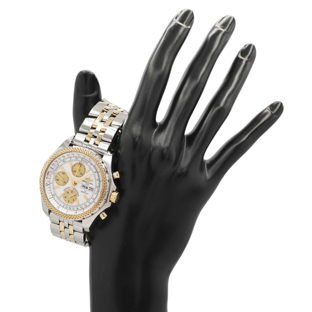 Exclusive Breitling Stainless Steel 18K Yellow Gold Bentley GT Chronograph D13362 — Detail View