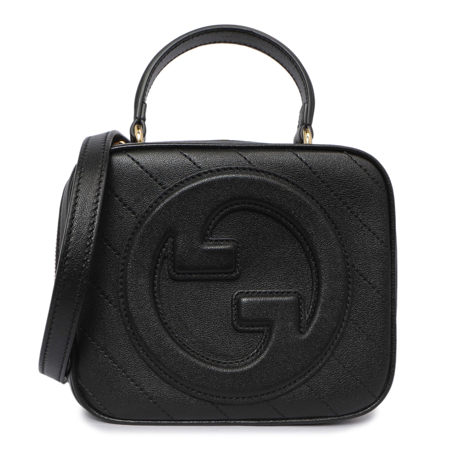 Exclusive Gucci Black Calfskin Diagonal Stitched Blondie Top Handle — Side View