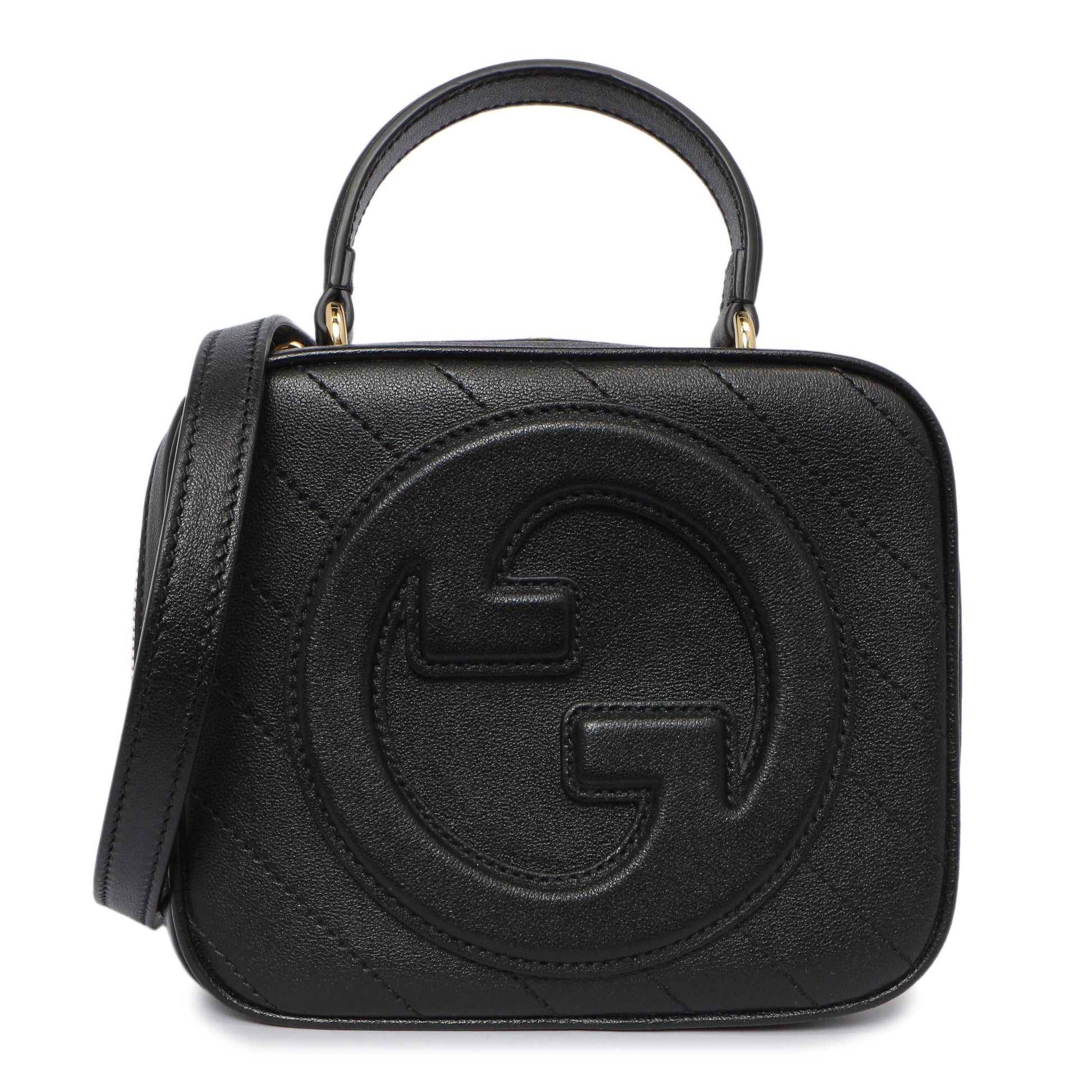 Exclusive Gucci Black Calfskin Diagonal Stitched Blondie Top Handle — Side View
