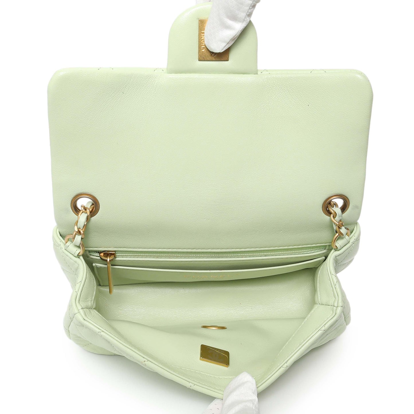 Exclusive Chanel Green Quilted Lambskin Mini Pearl Crush Rectangular Flap — Alternate View 9