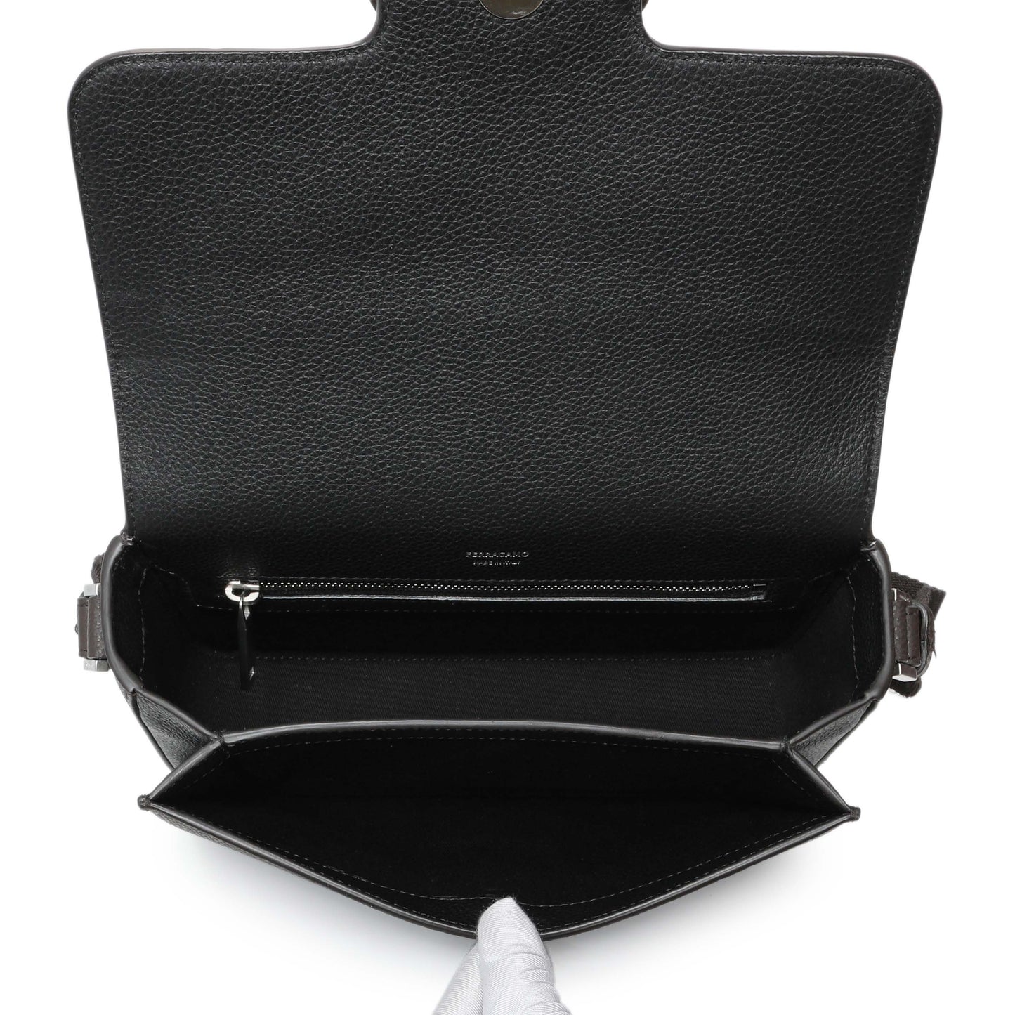 Exclusive Ferragamo Brown Double Gancini Messenger Bag — Top View
