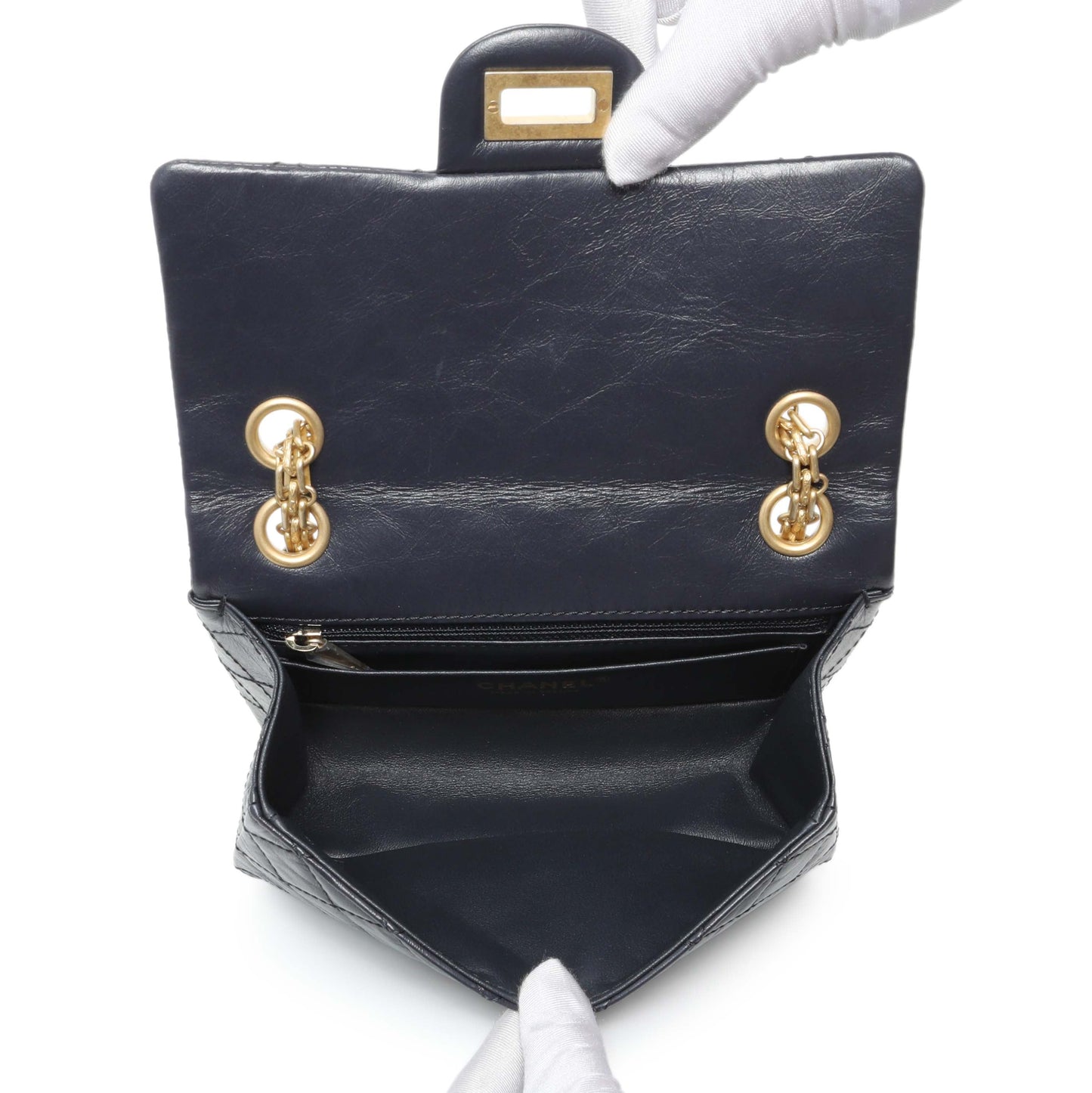 Exclusive Chanel Navy Aged Calfskin Quilted 2.55 Reissue Mini Flap — Top View
