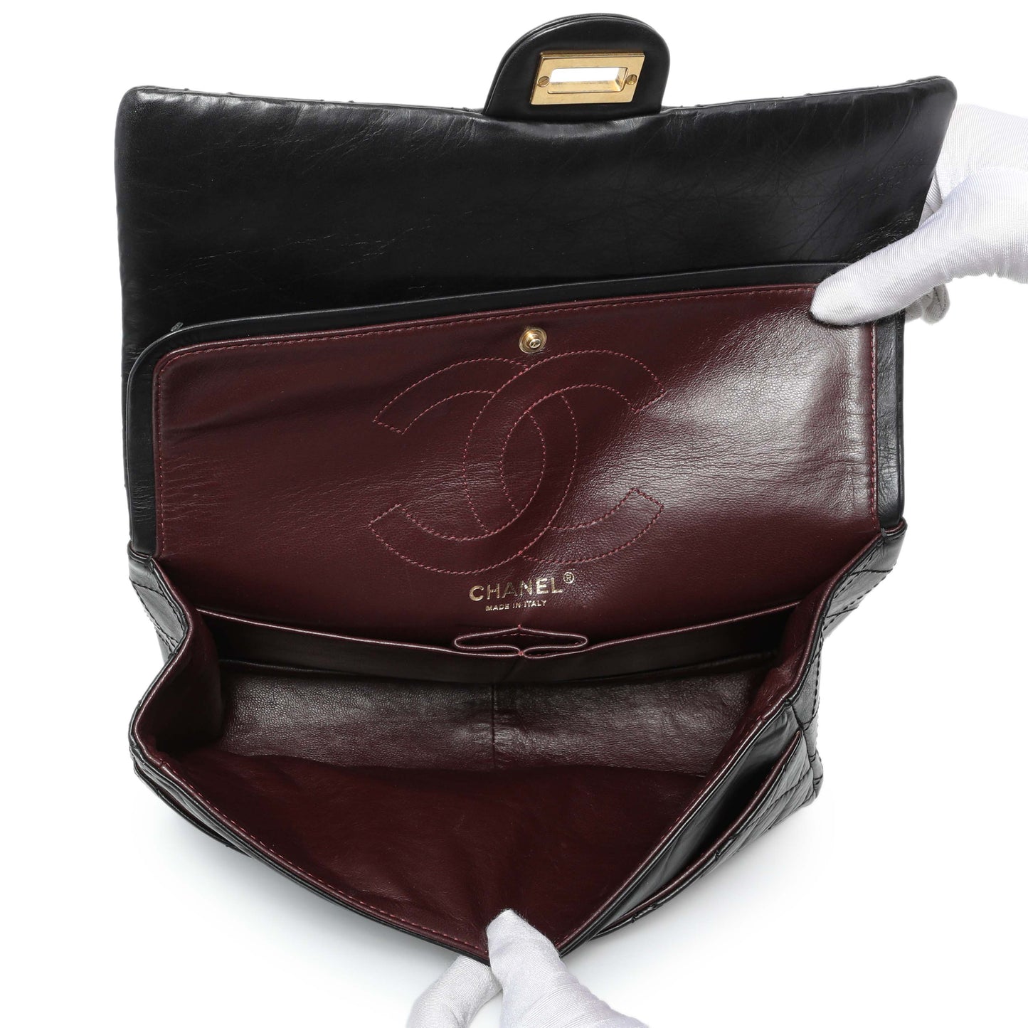 Exclusive Chanel Black Aged Calfskin Quilted 2.55 Reissue 226 Flap — Top View