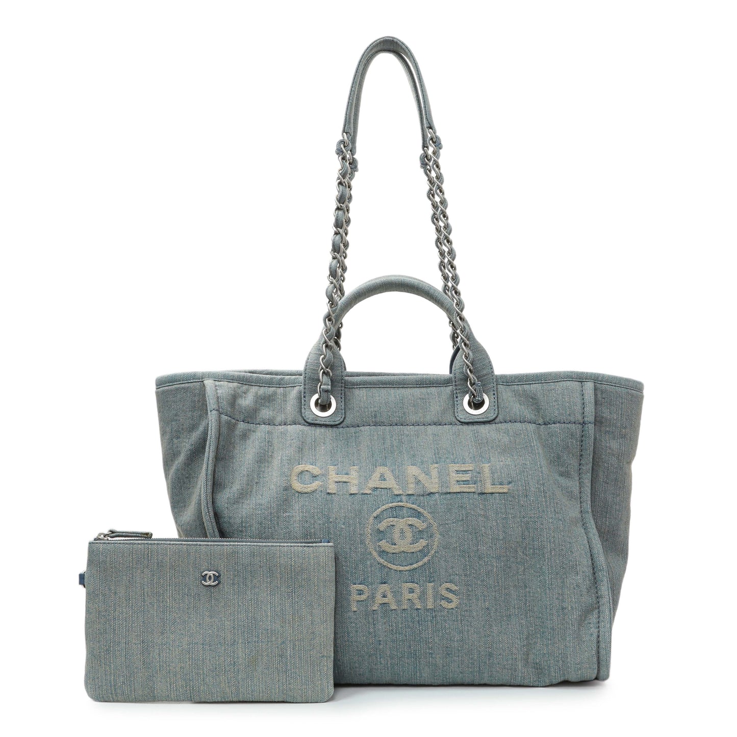 Exclusive Chanel Blue Denim Medium Deauville Tote — Front View