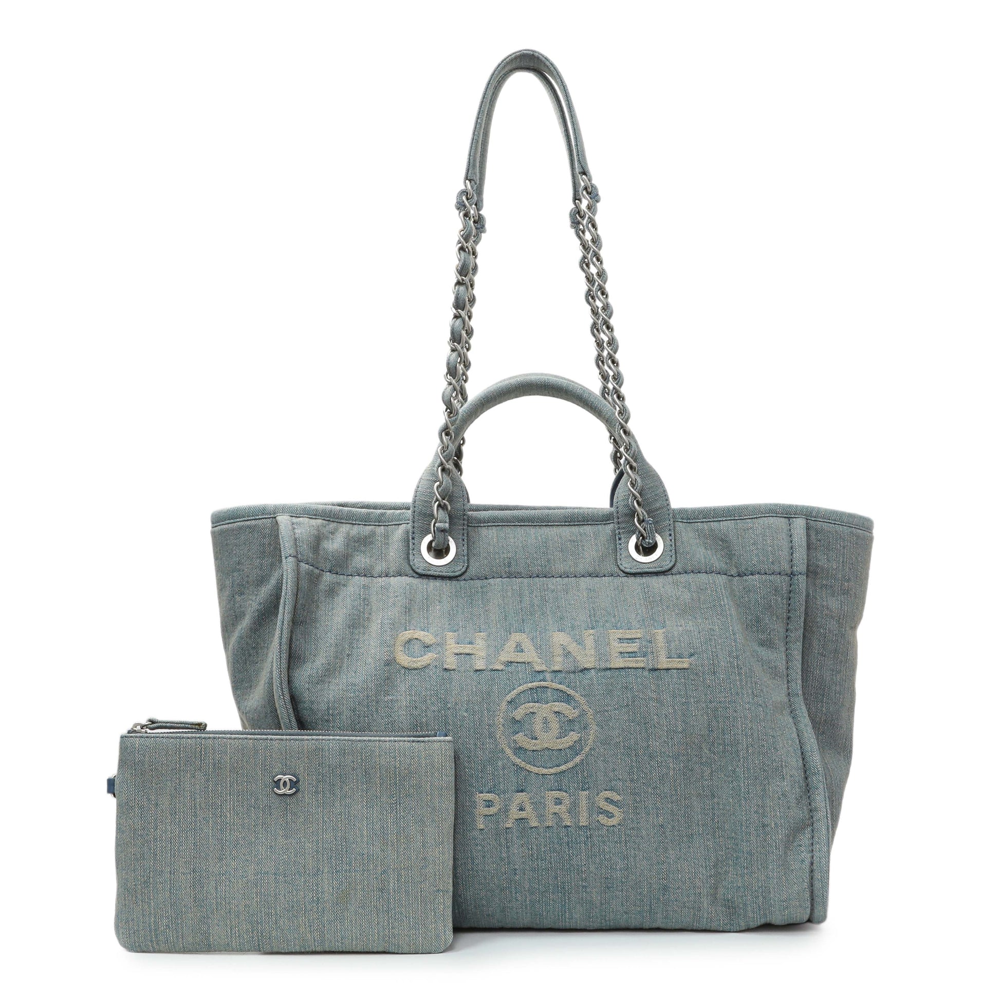Exclusive Chanel Blue Denim Medium Deauville Tote — Front View