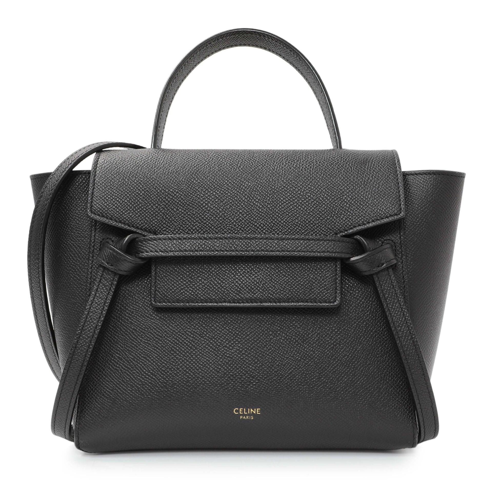 Exclusive Celine Black Grained Calfskin Nano Belt Bag — Front View