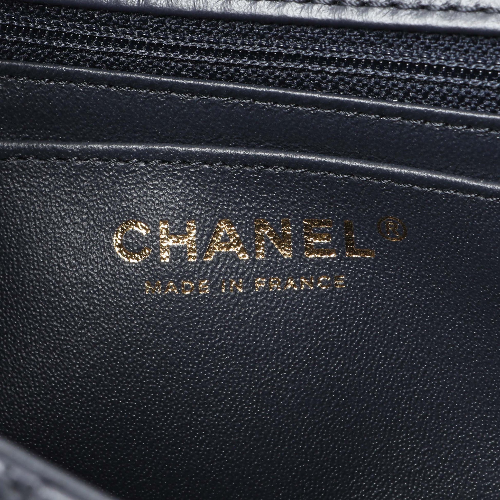 Exclusive Chanel Navy Aged Calfskin Quilted 2.55 Reissue Mini Flap — Detail View
