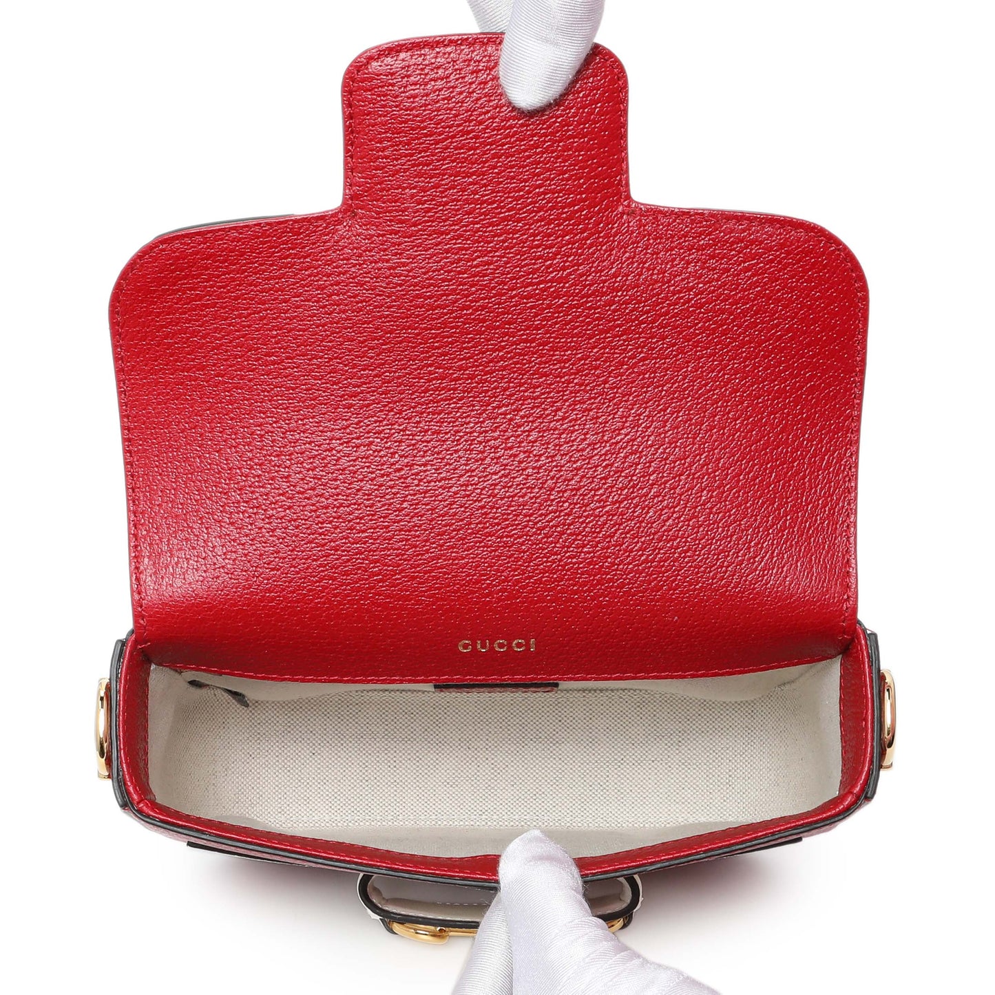 Exclusive Gucci X Adidas Textured Dollar Calfskin Web Trefoil Mini Horsebit 1955 Shoulder Bag Black Red — Top View