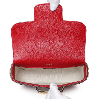 Exclusive Gucci X Adidas Textured Dollar Calfskin Web Trefoil Mini Horsebit 1955 Shoulder Bag Black Red — Top View