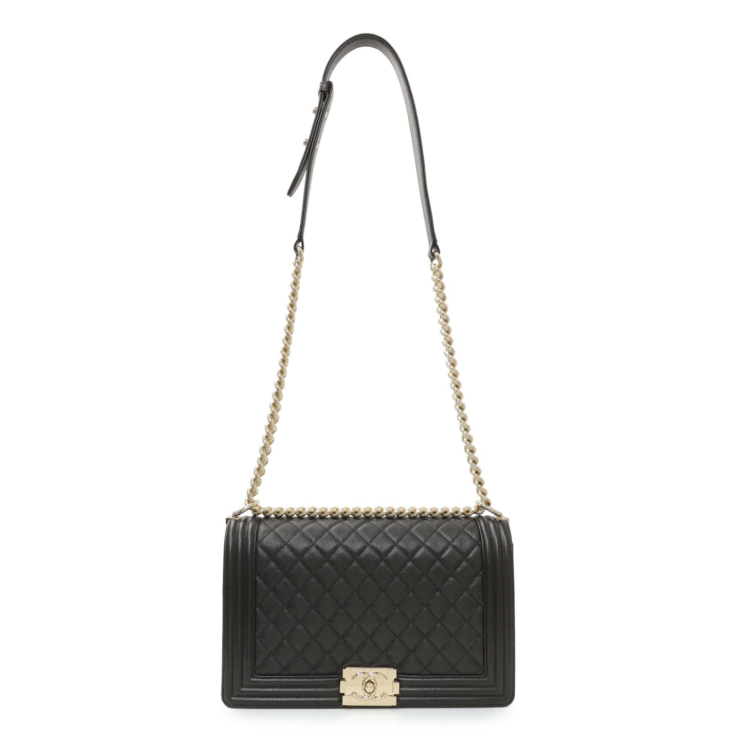 Exclusive Chanel Black Quilted Caviar New Medium Boy Flap — Front View