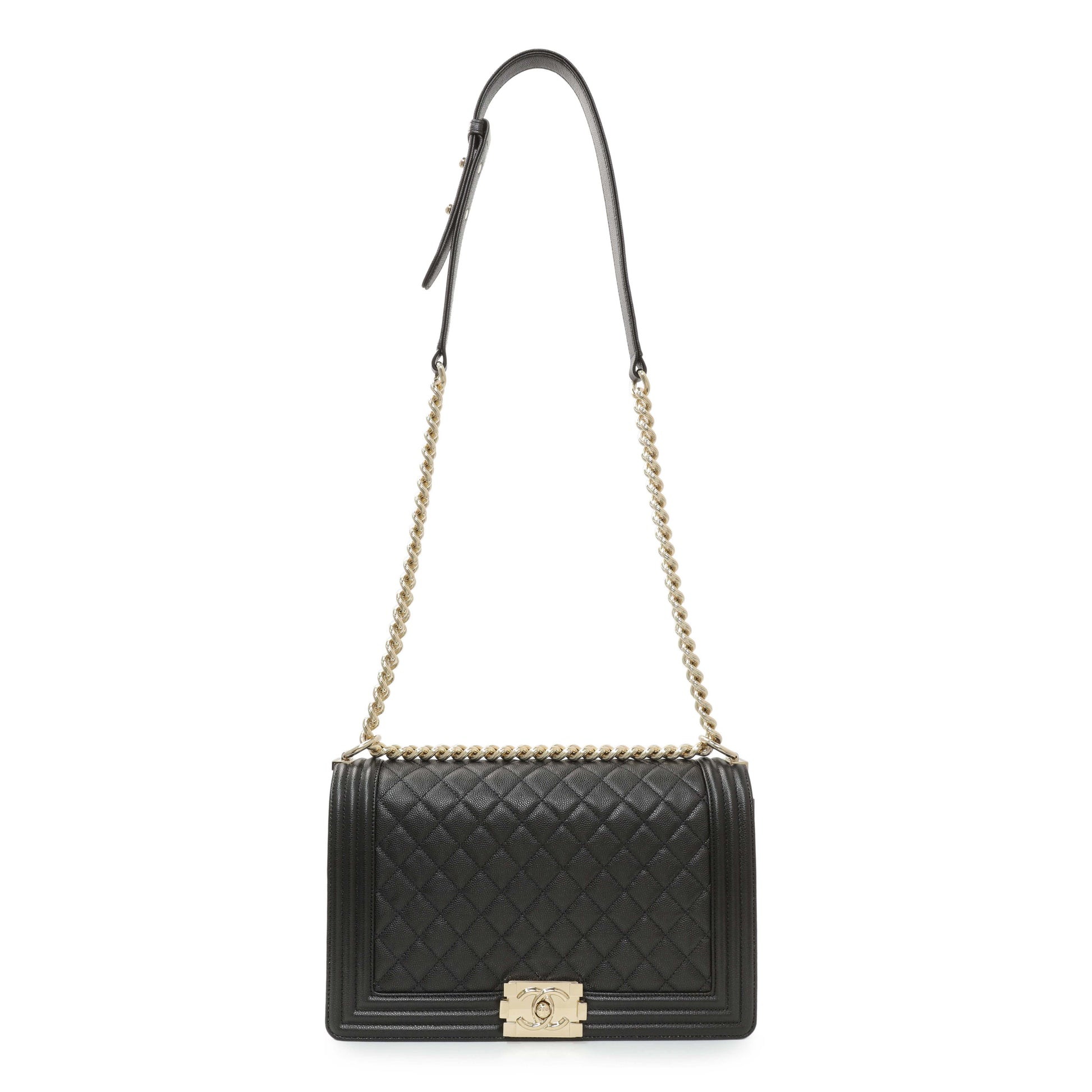Exclusive Chanel Black Quilted Caviar New Medium Boy Flap — Front View