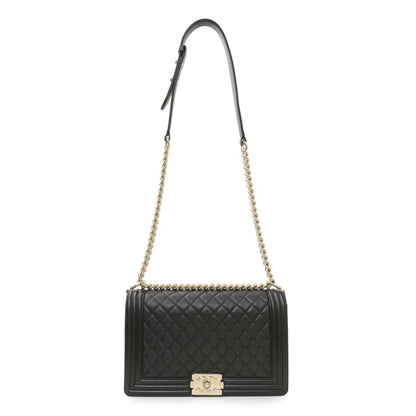 Exclusive Chanel Black Quilted Caviar New Medium Boy Flap — Front View