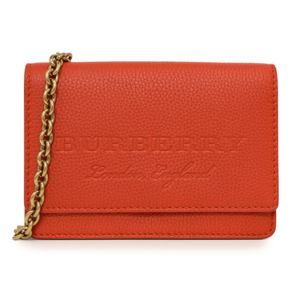 Exclusive Burberry Orange Pebbled Leather Hampshire Wallet On Chain — Front View