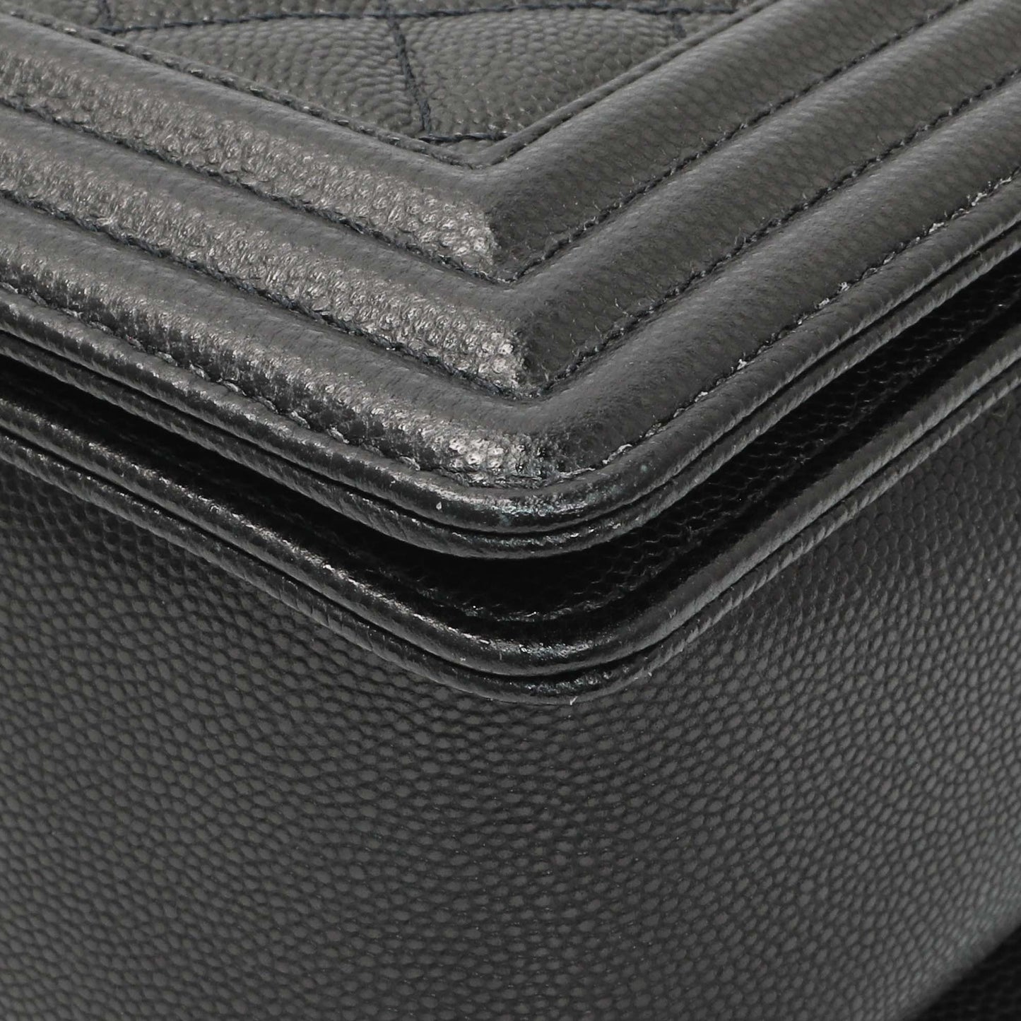 Exclusive Chanel Black Quilted Caviar New Medium Boy Flap — Detail View