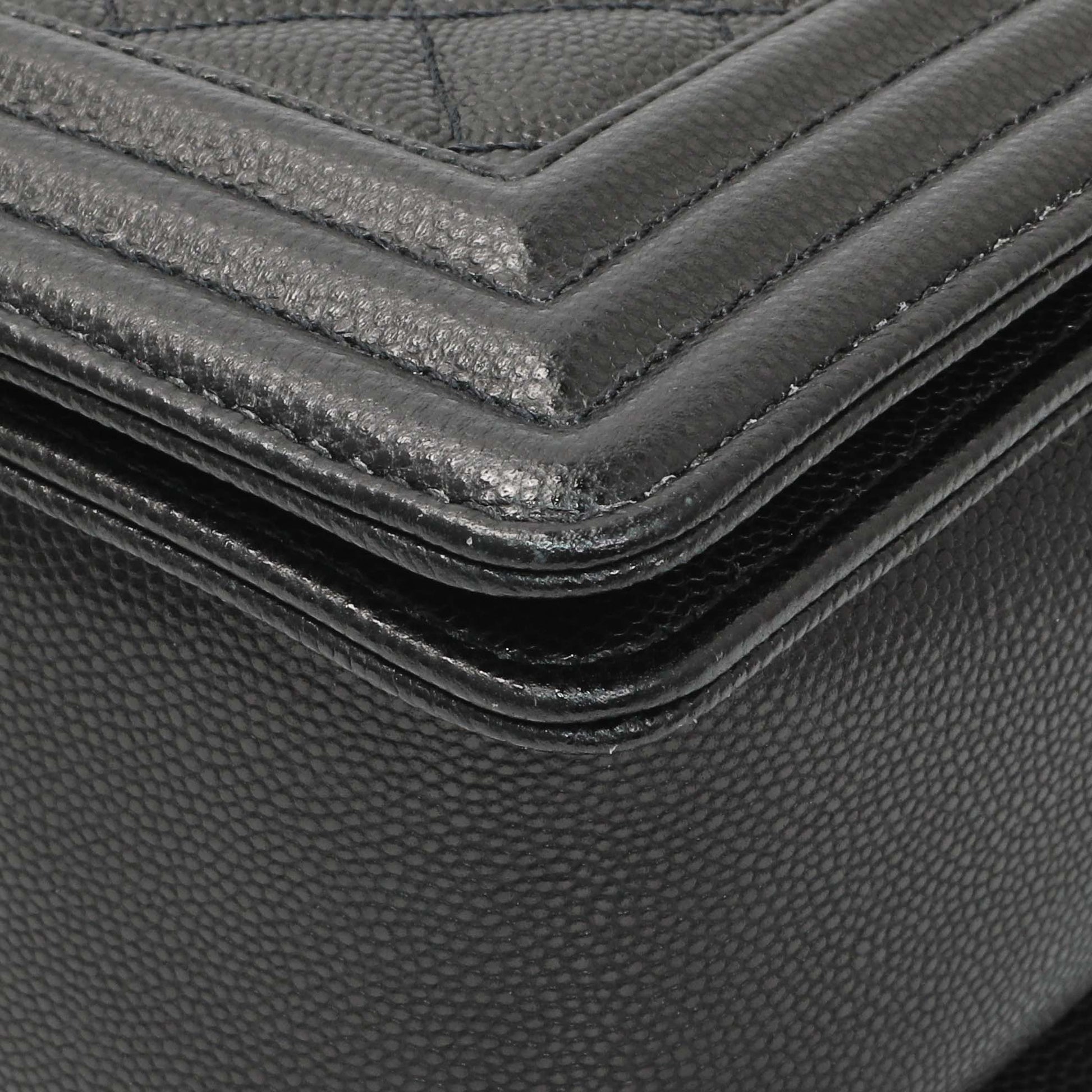 Exclusive Chanel Black Quilted Caviar New Medium Boy Flap — Detail View