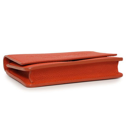 Exclusive Burberry Orange Pebbled Leather Hampshire Wallet On Chain — Back View