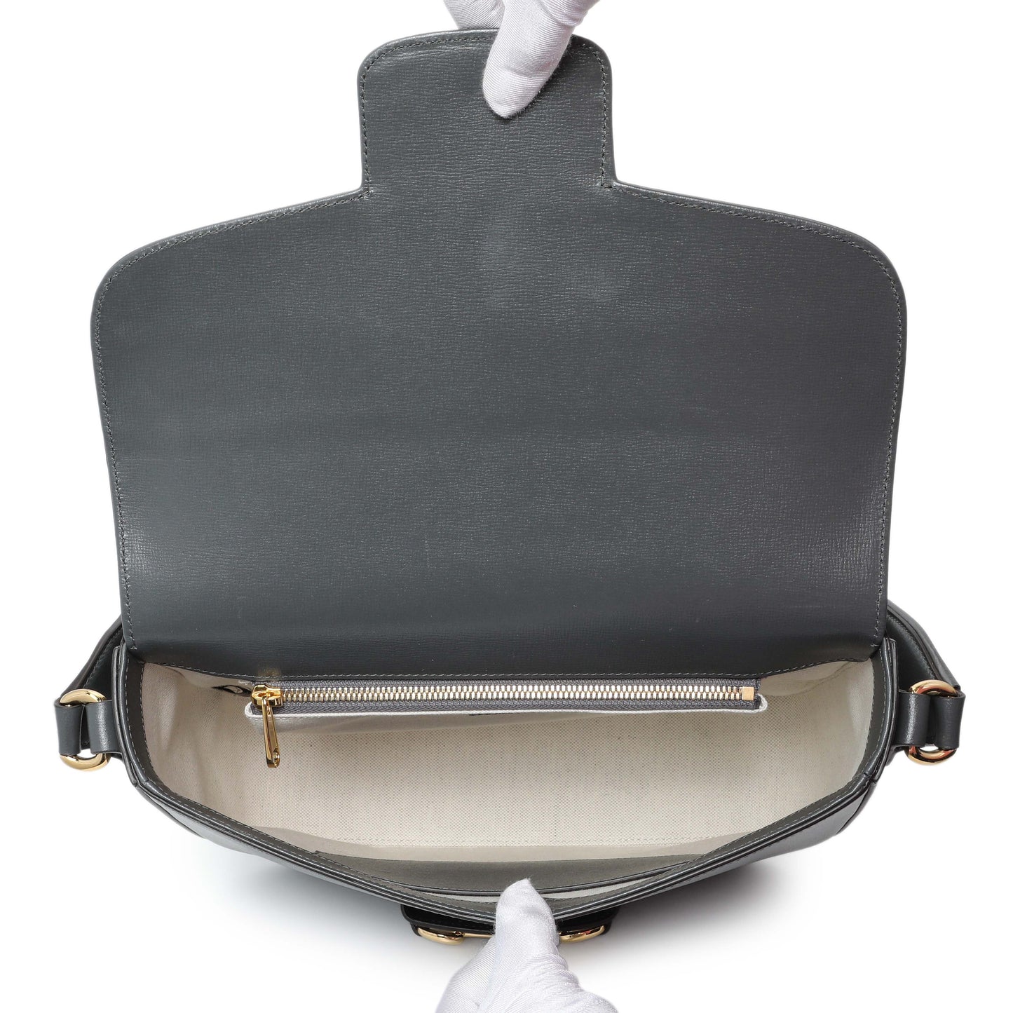Exclusive Gucci Grey Calfskin Large Horsebit 1955 Shoulder Bag — Top View