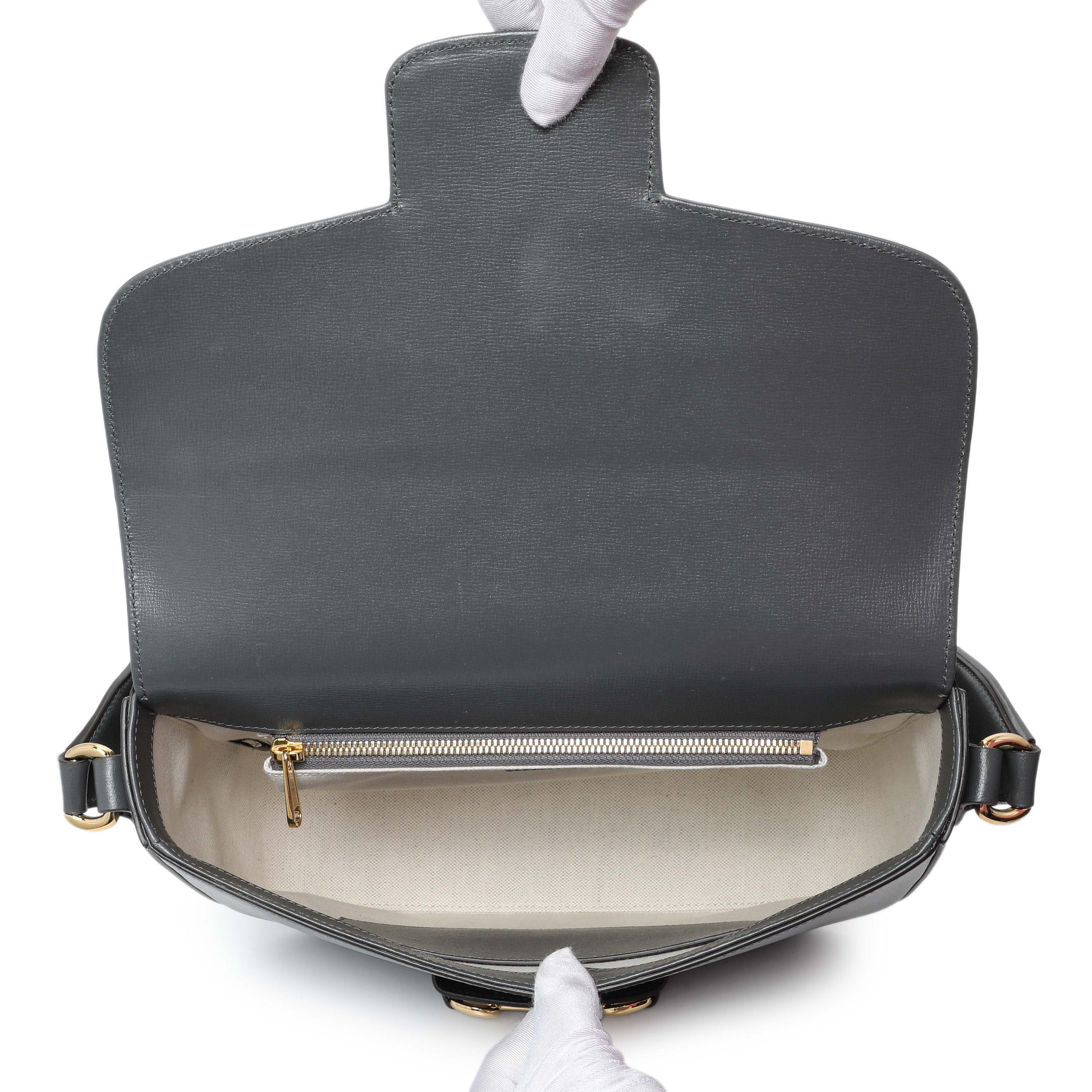 Exclusive Gucci Grey Calfskin Large Horsebit 1955 Shoulder Bag — Top View