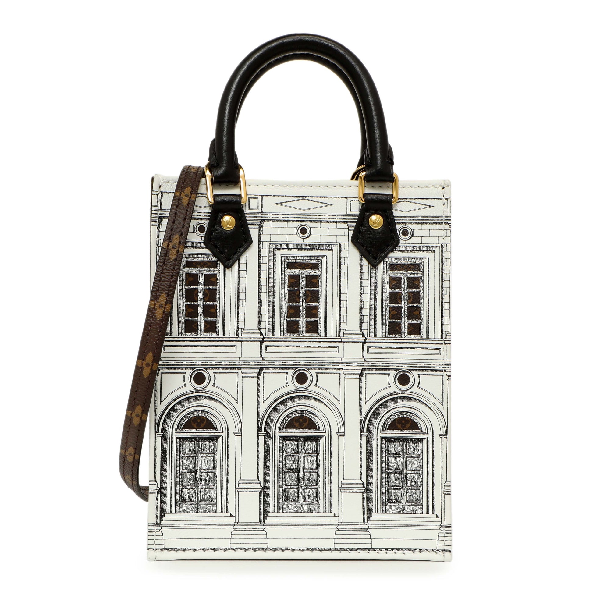 Exclusive Louis Vuitton X Fornasetti Calfskin Architettura Petit Sac Plat — Front View
