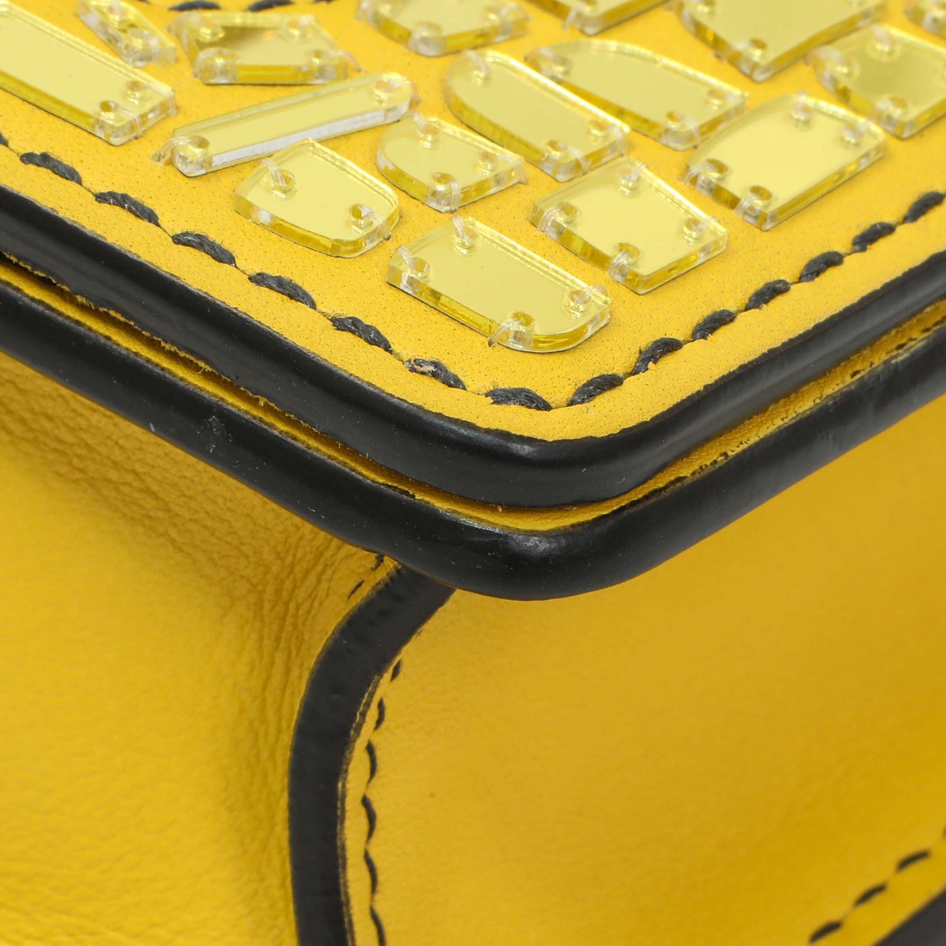 Exclusive Christian Dior Yellow Suede Mosaic of Mirrors Mini J'Adior Chain Flap — Detail View