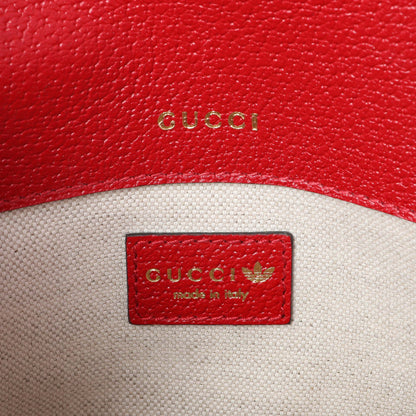 Exclusive Gucci X Adidas Textured Dollar Calfskin Web Trefoil Mini Horsebit 1955 Shoulder Bag Black Red — Detail View
