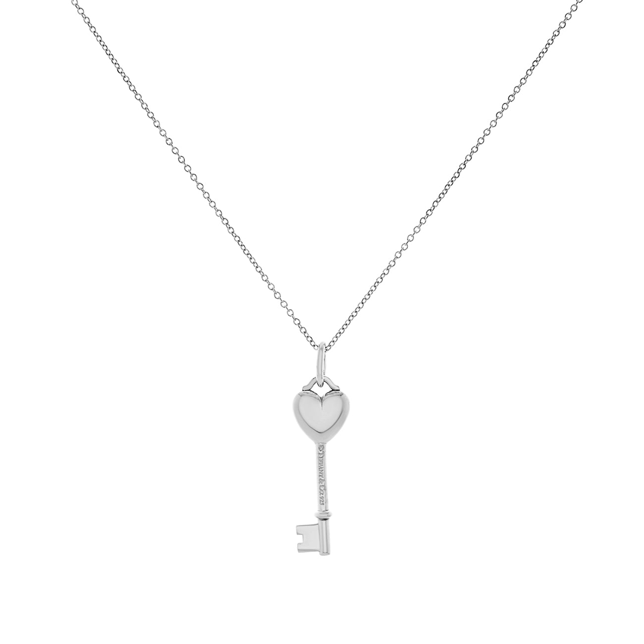 Exclusive Tiffany & Co. Sterling Silver Diamond Heart Key Pendant Necklace — Side View