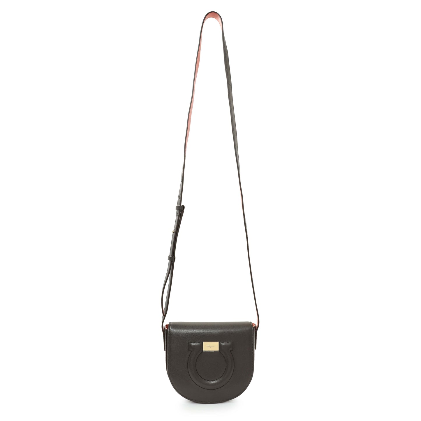 Exclusive Salvatore Ferragamo Brown Calfskin Gancini Crossbody — Front View