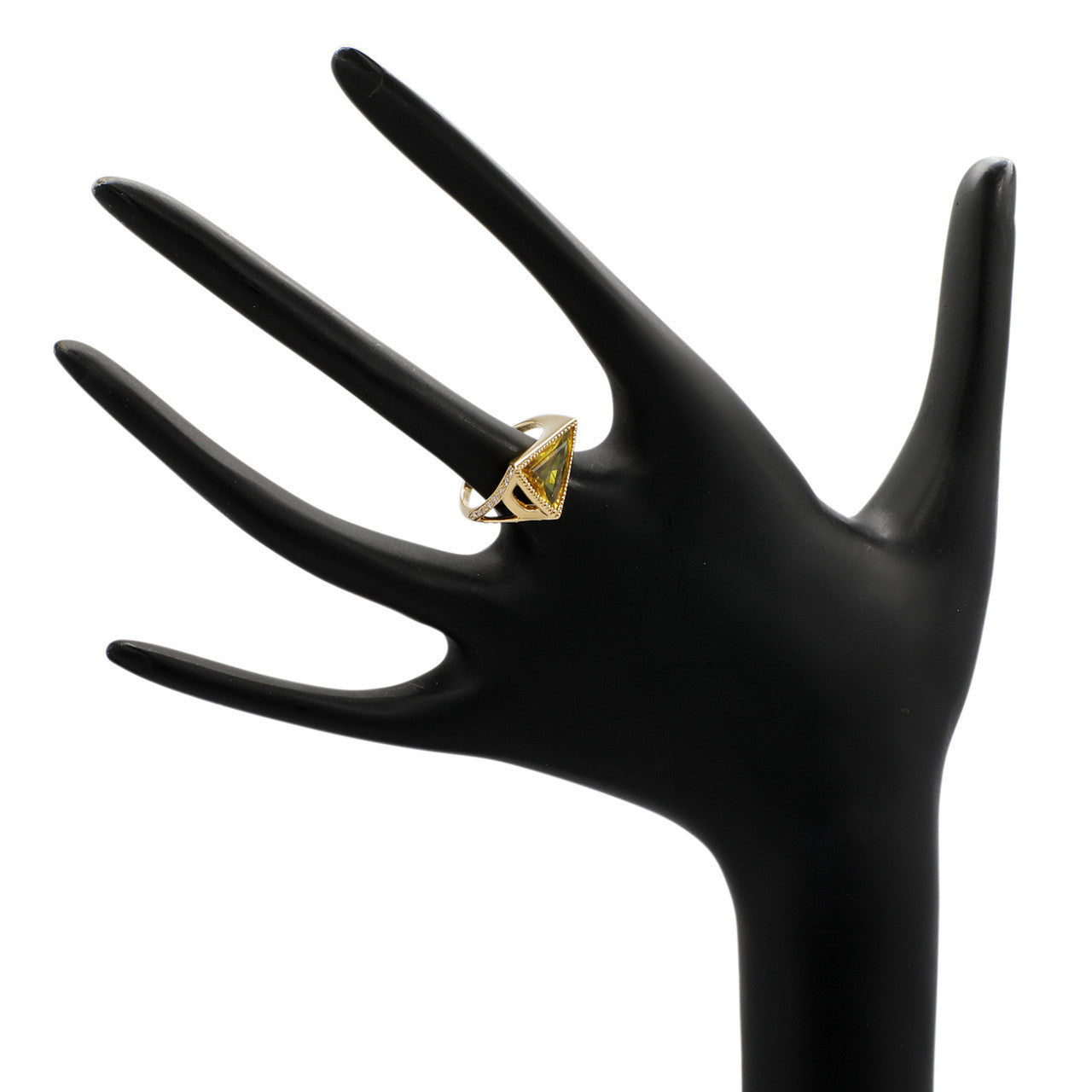 Exclusive 18K Yellow Gold 2.55 Carat Triangular Yellow Sapphire Ring — 4.25 — Back View