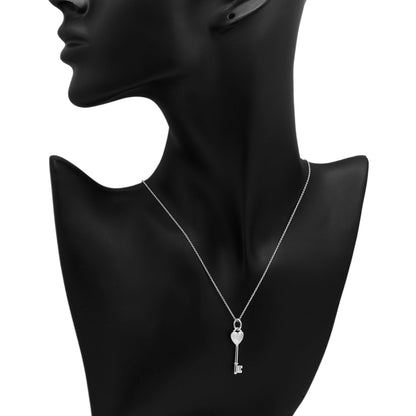 Exclusive Tiffany & Co. Sterling Silver Diamond Heart Key Pendant Necklace — Detail View