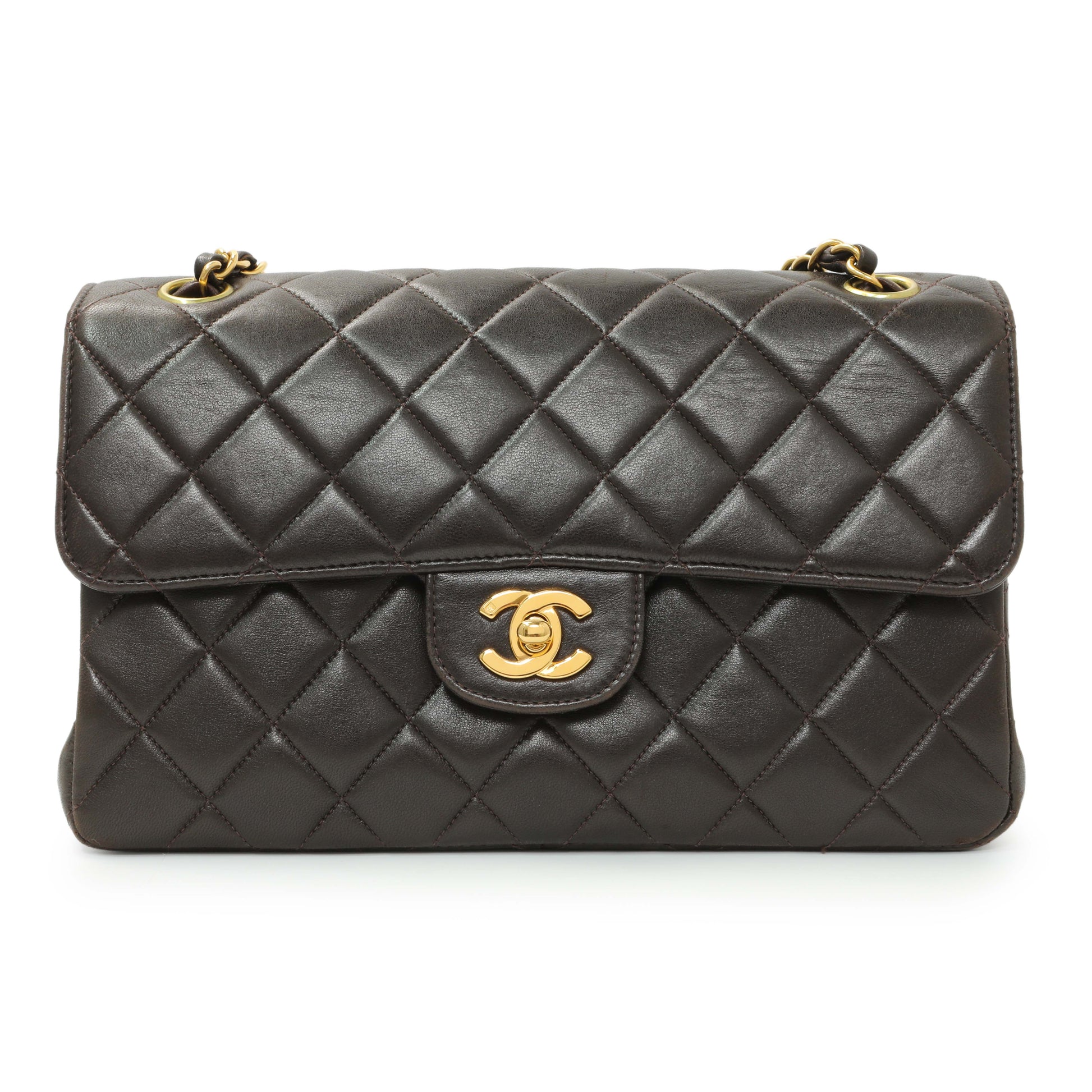 Exclusive Chanel Brown Quilted Lambskin Vintage Double Sided Flap — Front View