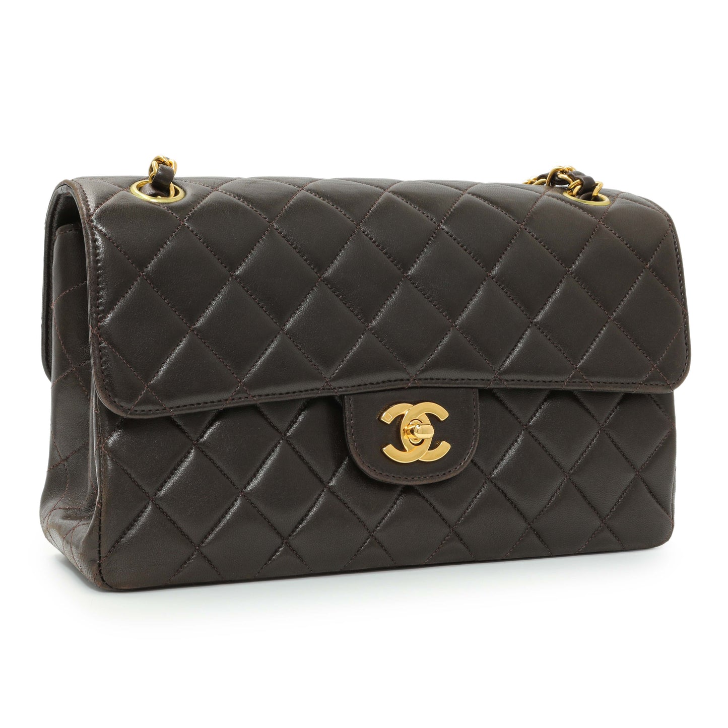 Exclusive Chanel Brown Quilted Lambskin Vintage Double Sided Flap — Side View