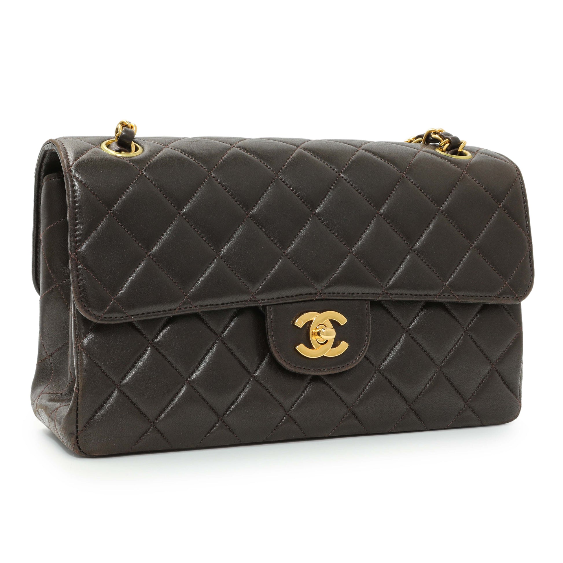 Exclusive Chanel Brown Quilted Lambskin Vintage Double Sided Flap — Side View
