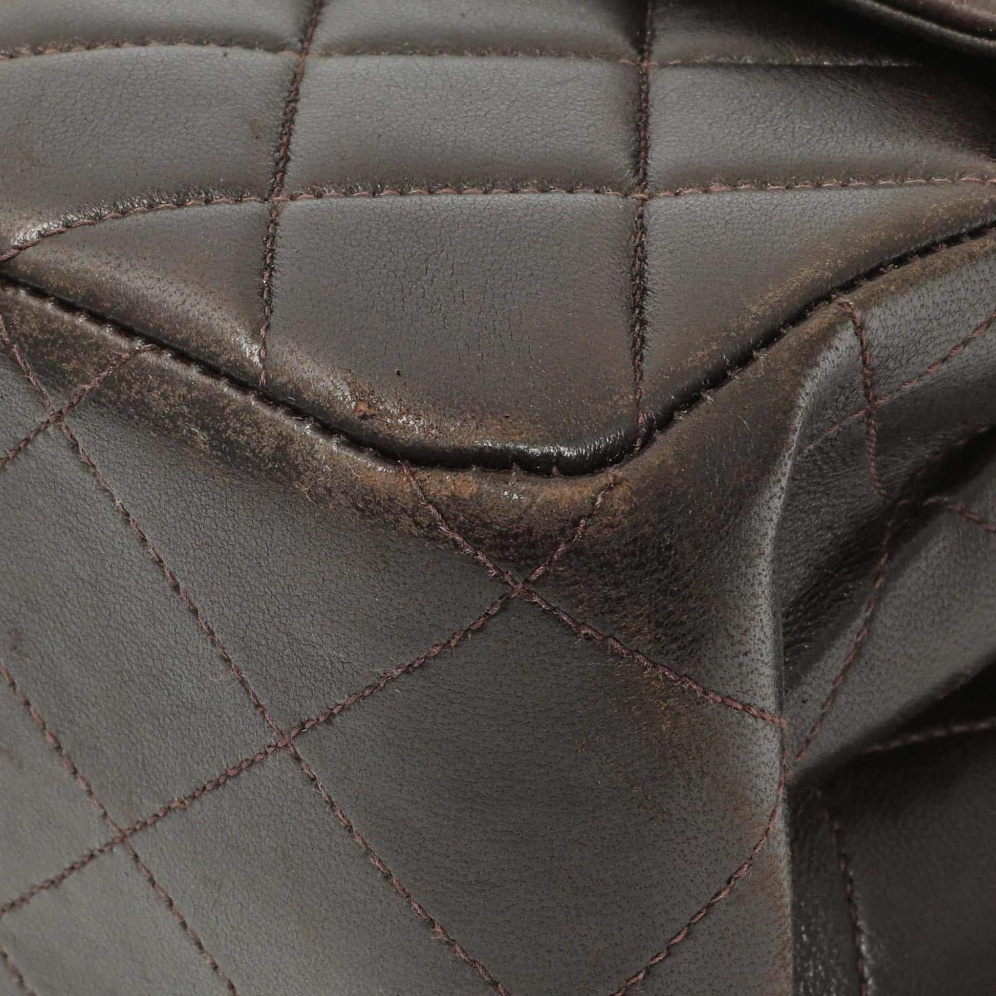 Exclusive Chanel Brown Quilted Lambskin Vintage Double Sided Flap — Detail View