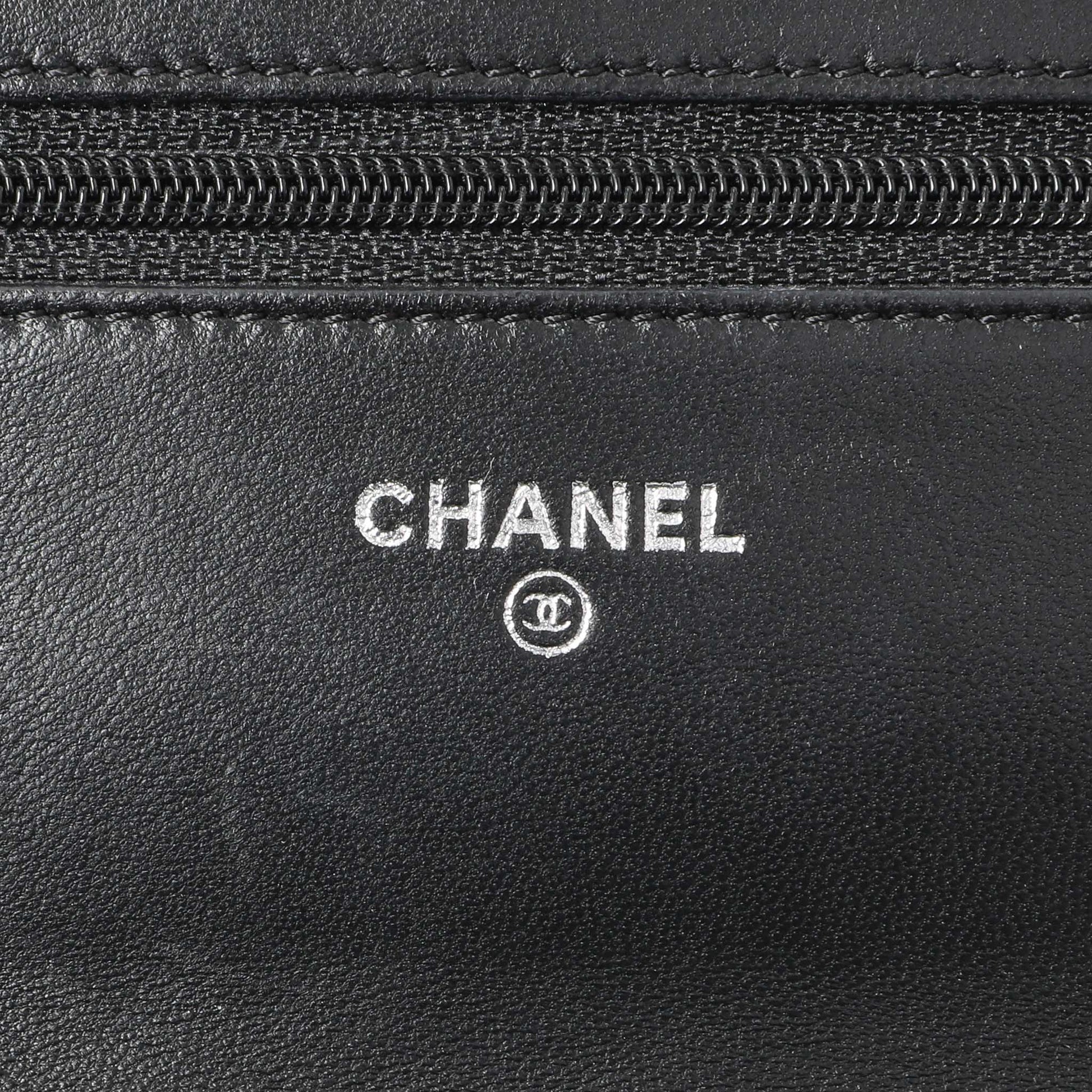 Exclusive Chanel Black Lambskin Camellia Embossed Wallet on Chain — Alternate View 9
