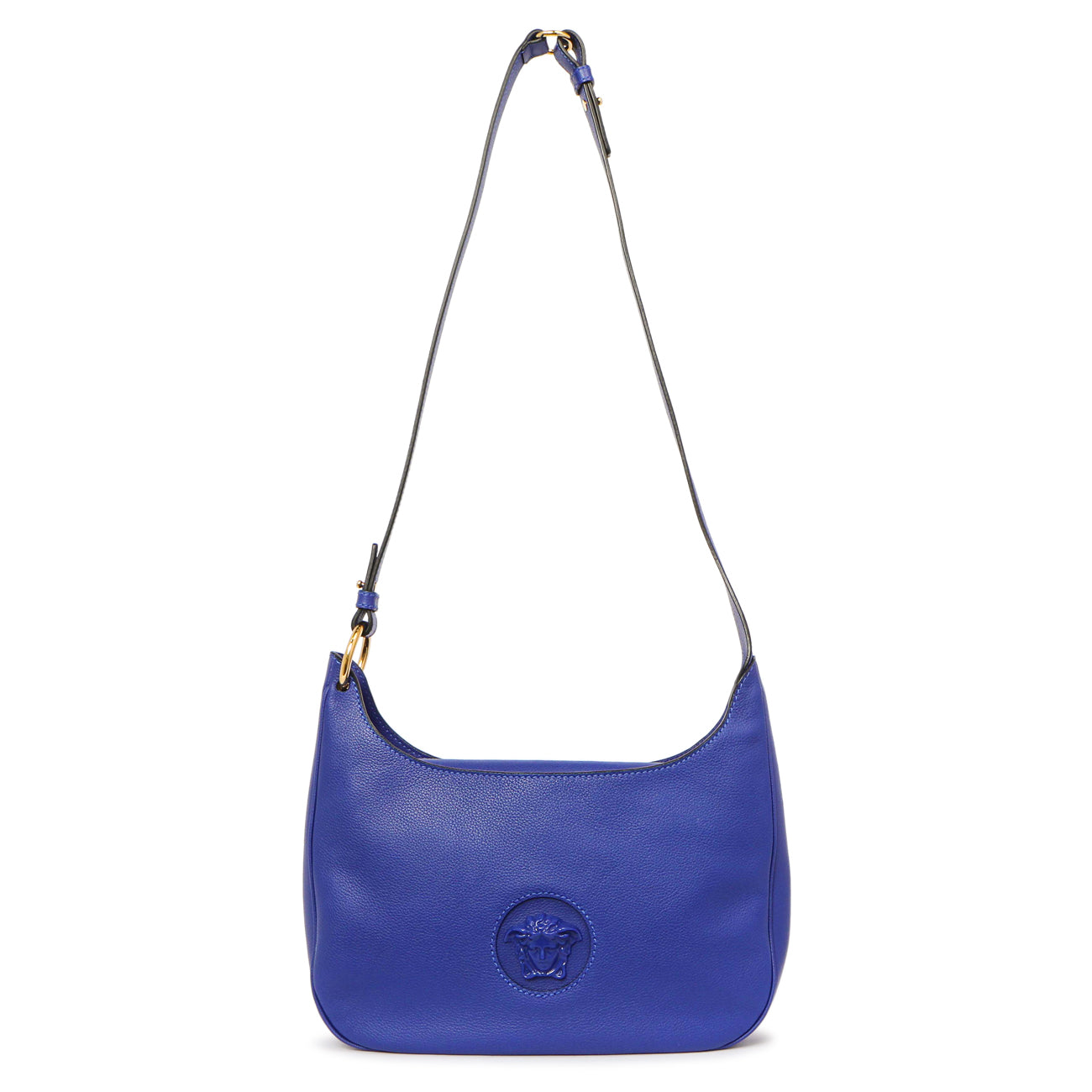 Exclusive Versace Lapis Calfskin La Medusa Medium Hobo Crossbody — Front View