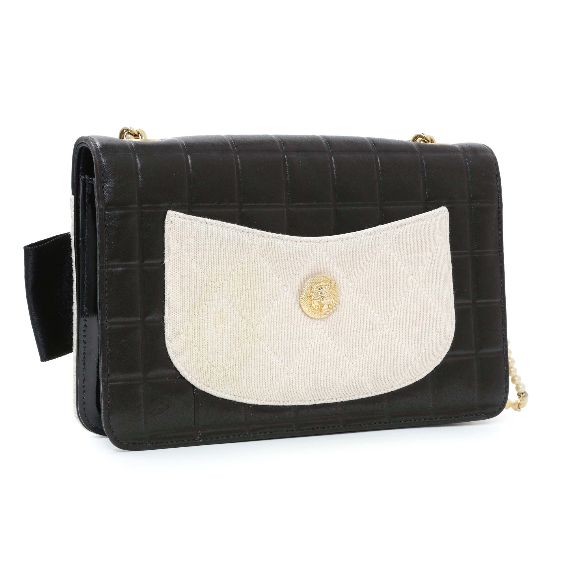 Exclusive Chanel Tweed Lambskin Camellia Pearl Chain Flap — Side View
