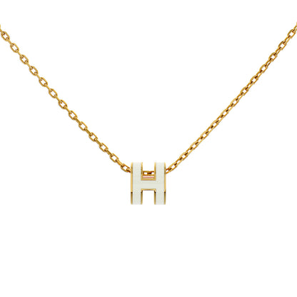 Exclusive Hermes Gold White Lacquer Mini Pop H Pendant Necklace — Front View