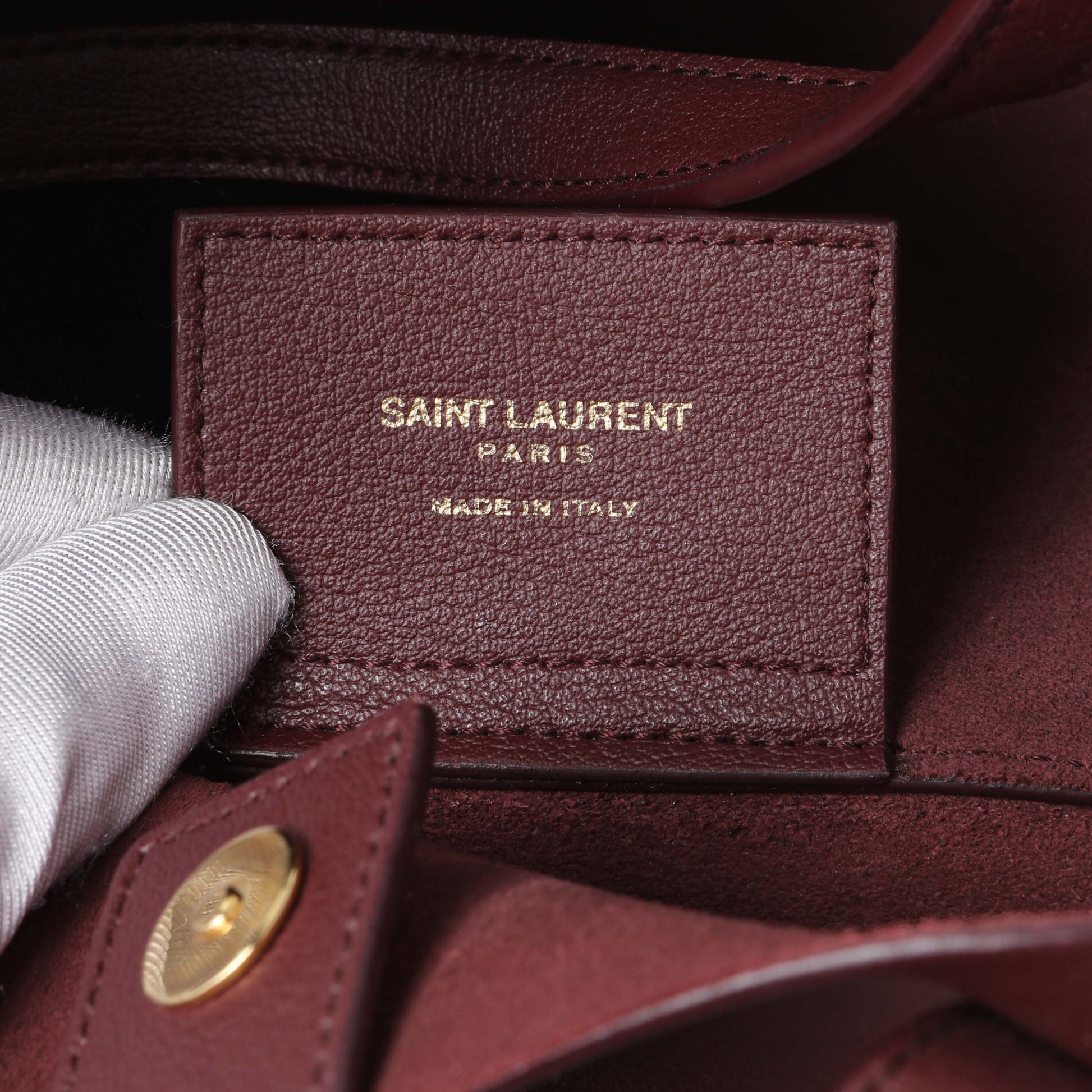 Exclusive Saint Laurent Dark Red Calfskin Toy Shopping Tote — Detail View