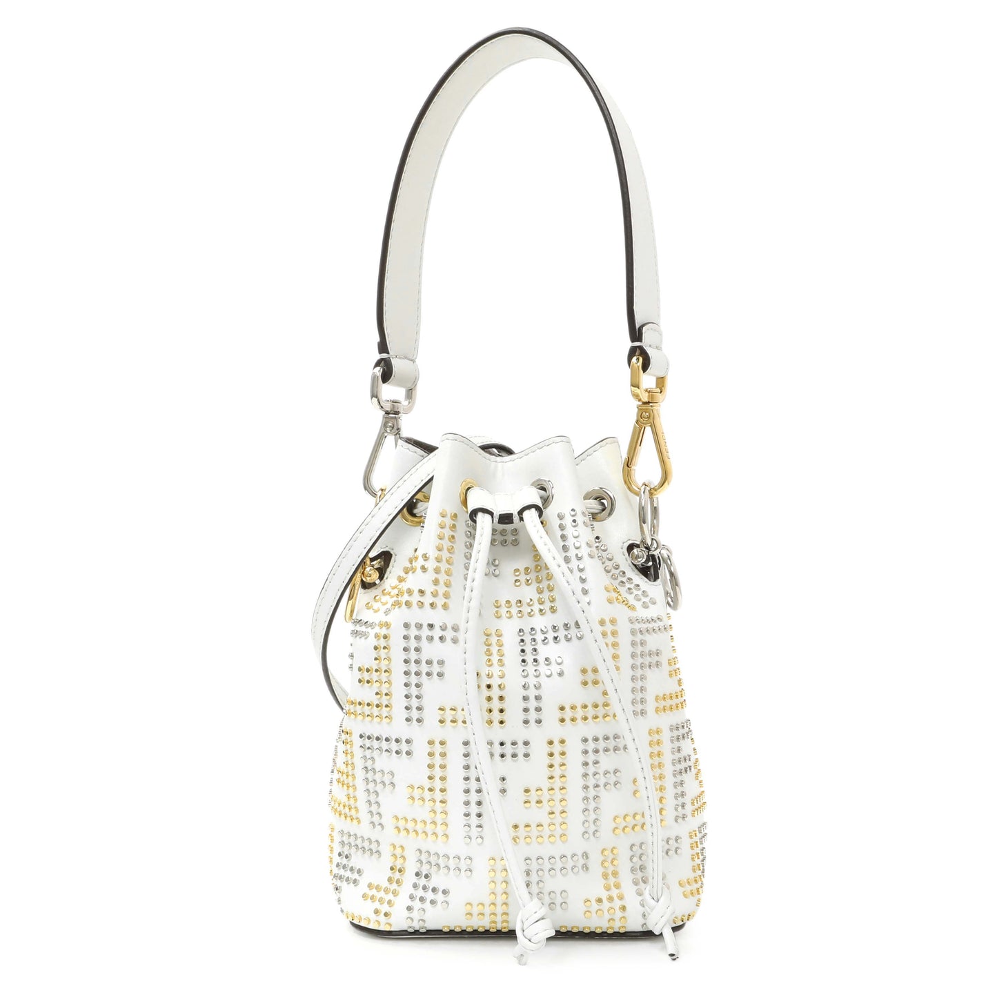 Exclusive Fendi Vitello Liberty F is Fendi Studded Mini Mon Tresor Bucket Bag — Front View