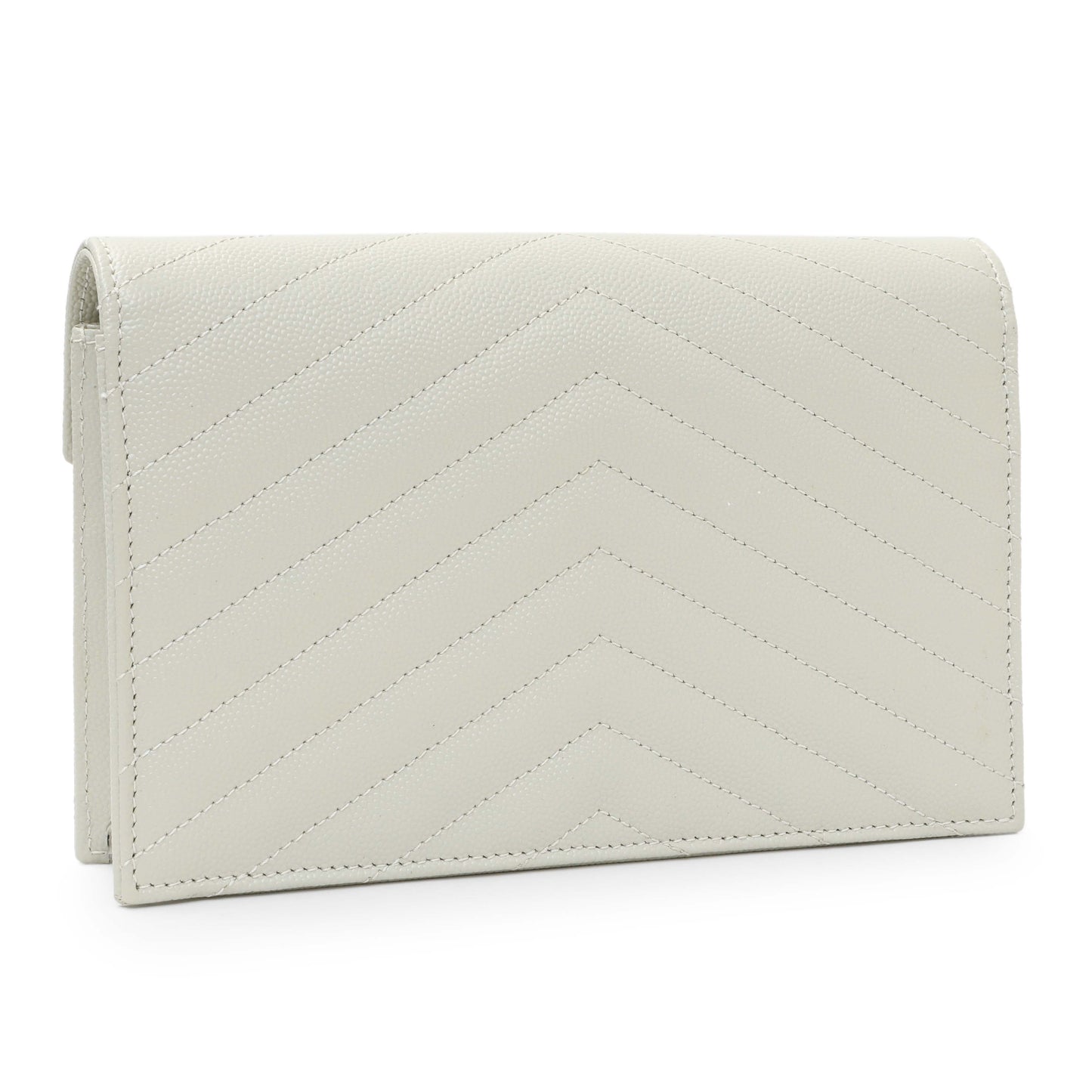 Exclusive Saint Laurent Crema Grain De Poudre Matelasse Chevron Monogram Envelope Chain Wallet — Side View