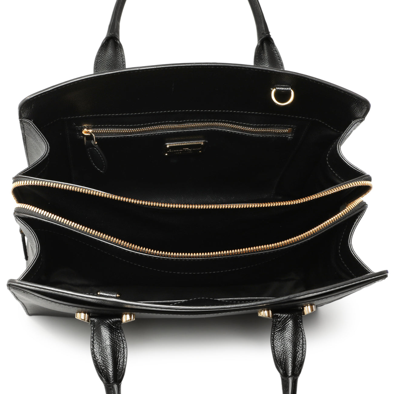 Exclusive Salvatore Ferragamo Black Hammered Calfskin Today Satchel — Top View