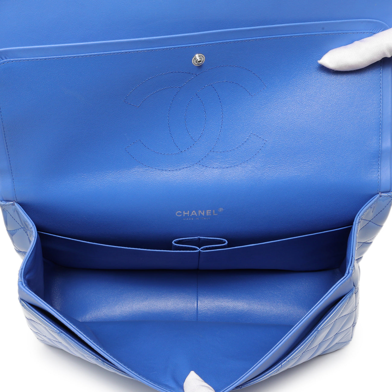 Exclusive Chanel Light Blue Patent Maxi Classic Double Flap — Top View