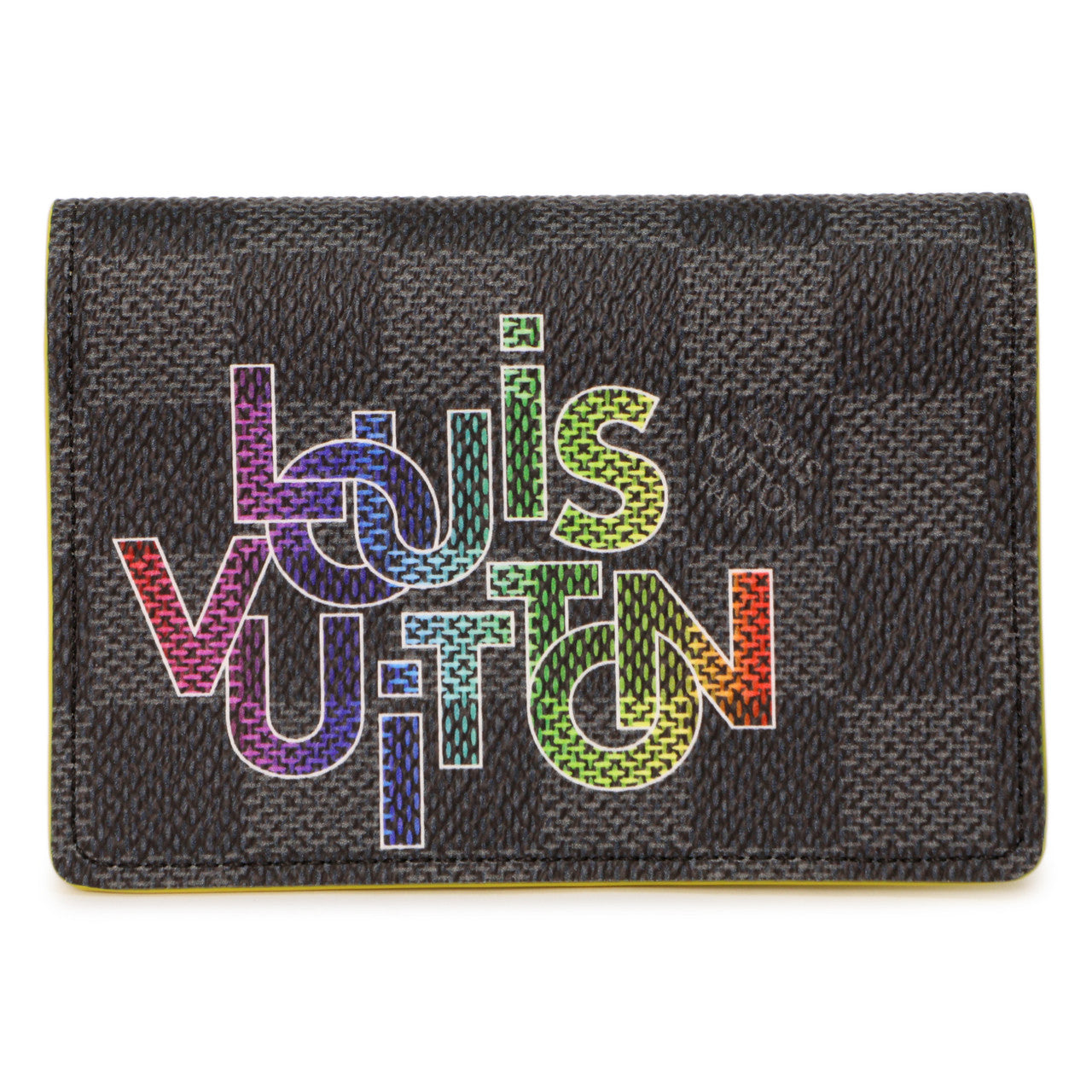 Exclusive Louis Vuitton Damier Graphite Yellow Logo Pocket Organizer — Front View