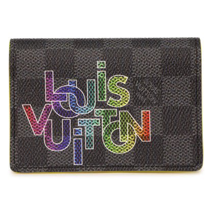 Exclusive Louis Vuitton Damier Graphite Yellow Logo Pocket Organizer — Front View