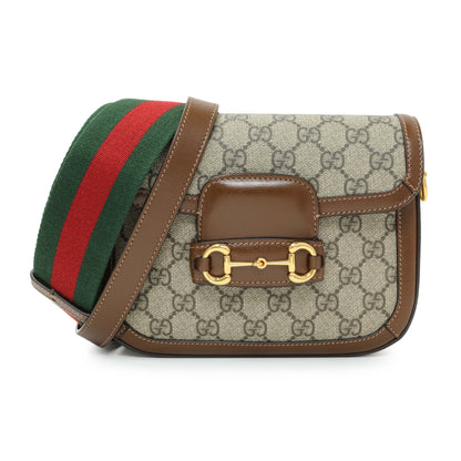 Exclusive Gucci GG Supreme Monogram Web Mini Horsebit 1955 Shoulder Bag — Front View