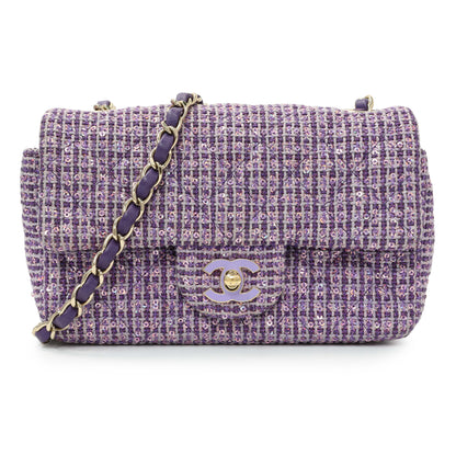 Exclusive Chanel Purple Tweed Sequin Mini Rectangular Flap — Front View