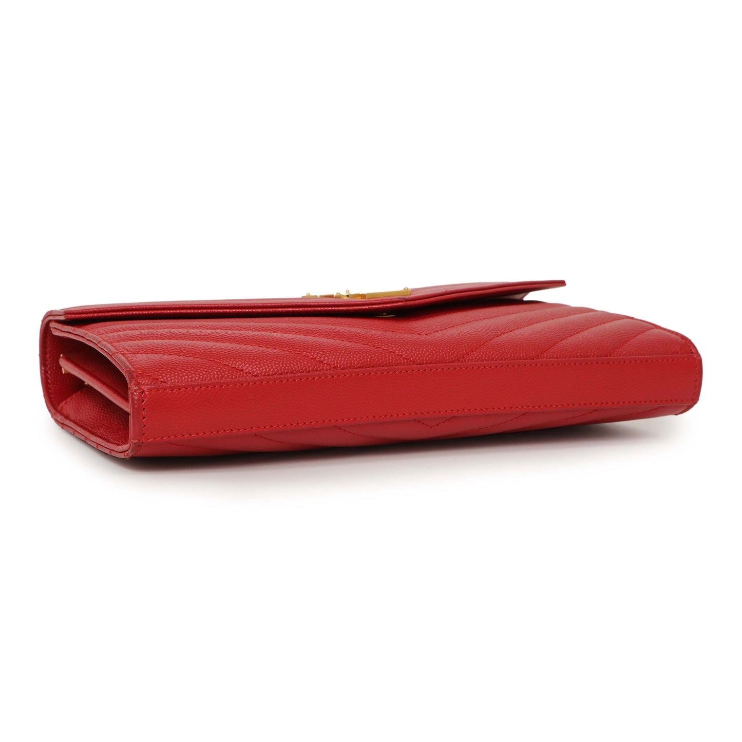 Exclusive Saint Laurent Red Grain De Poudre Matelasse Chevron Monogram Chain Wallet — Top View