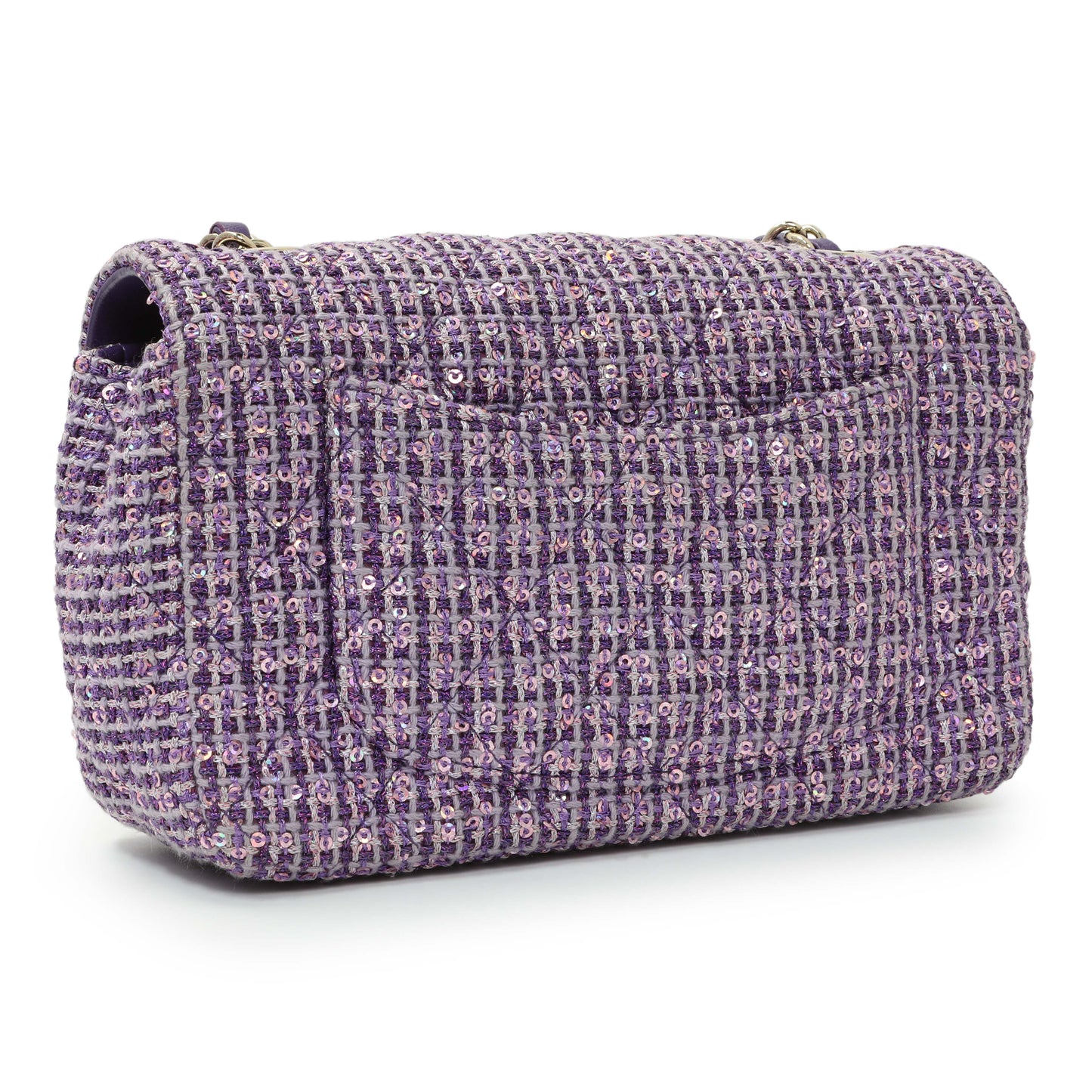 Exclusive Chanel Purple Tweed Sequin Mini Rectangular Flap — Side View