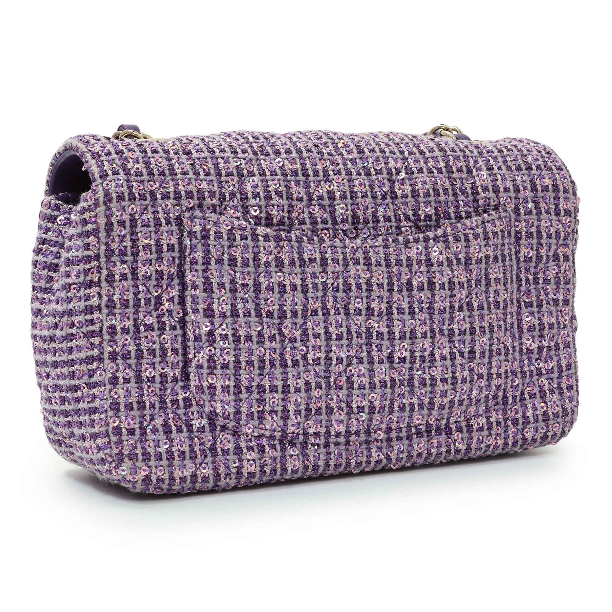 Exclusive Chanel Purple Tweed Sequin Mini Rectangular Flap — Side View
